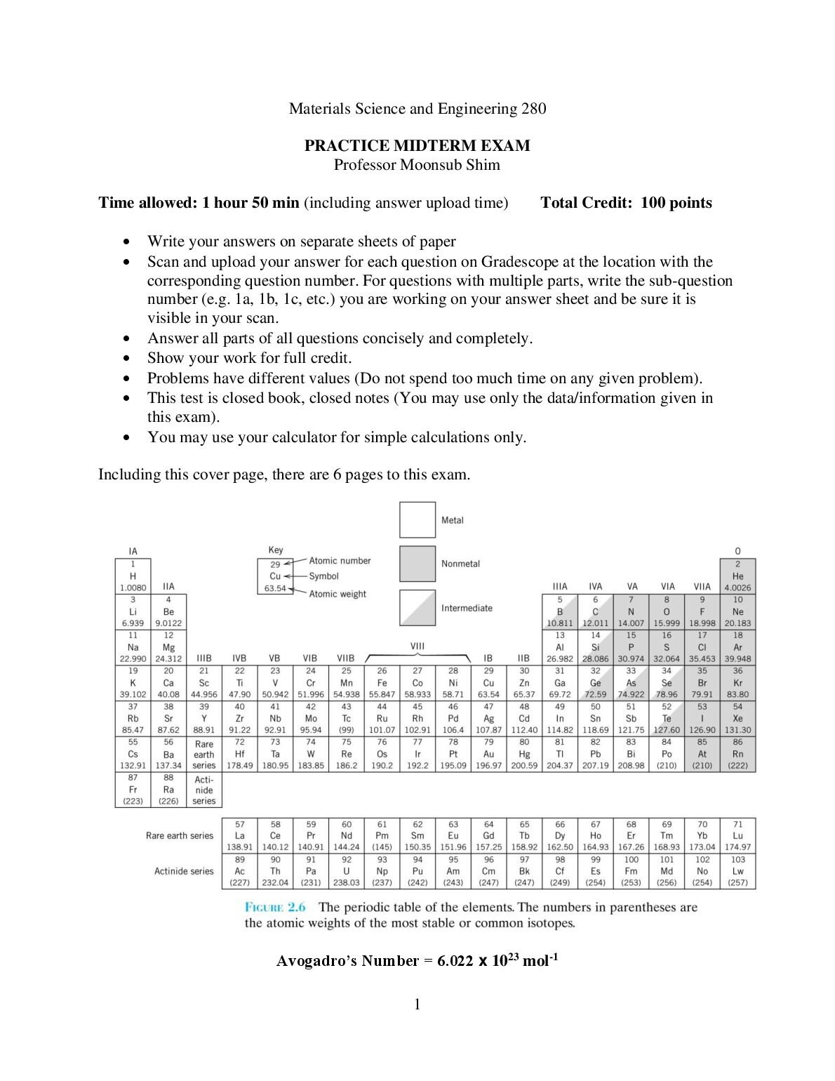 Materials Science and Engineering 280 PRACTICE MIDTERM EXAM preview image