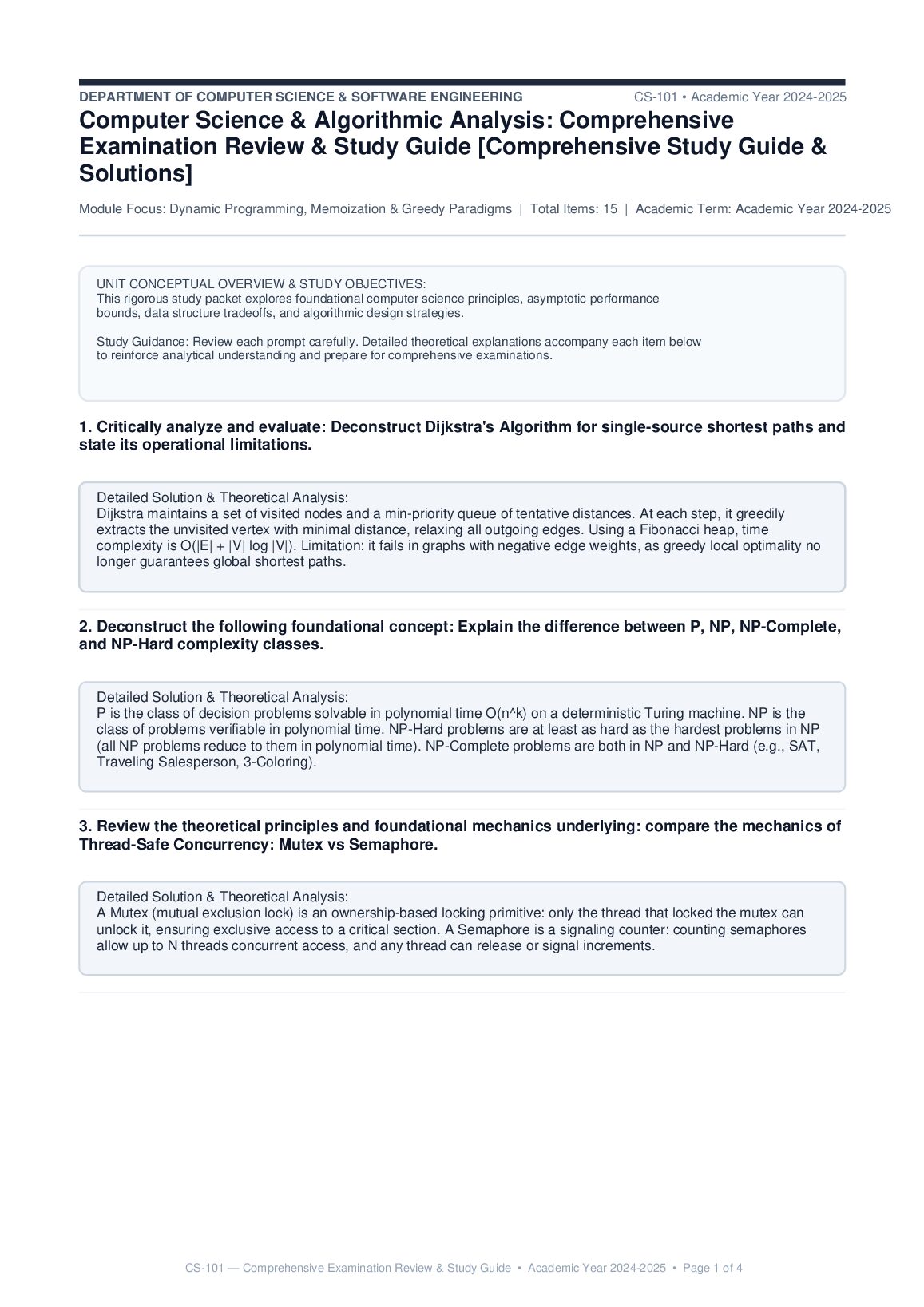 CS101 Computer Science Final Exam Preparation Review Comprehensive  Examination Review & Study Guide preview image