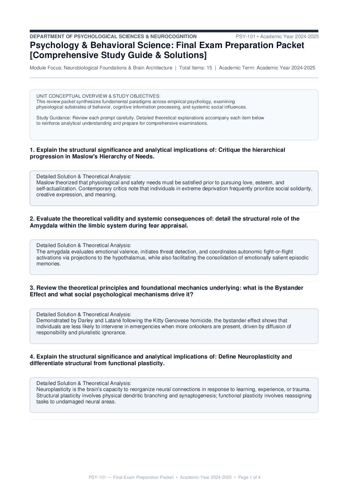 PSY 101 Psychology Comprehensive Examination Review Fall2025 [Comprehensive Study Guide & Solutions] preview image