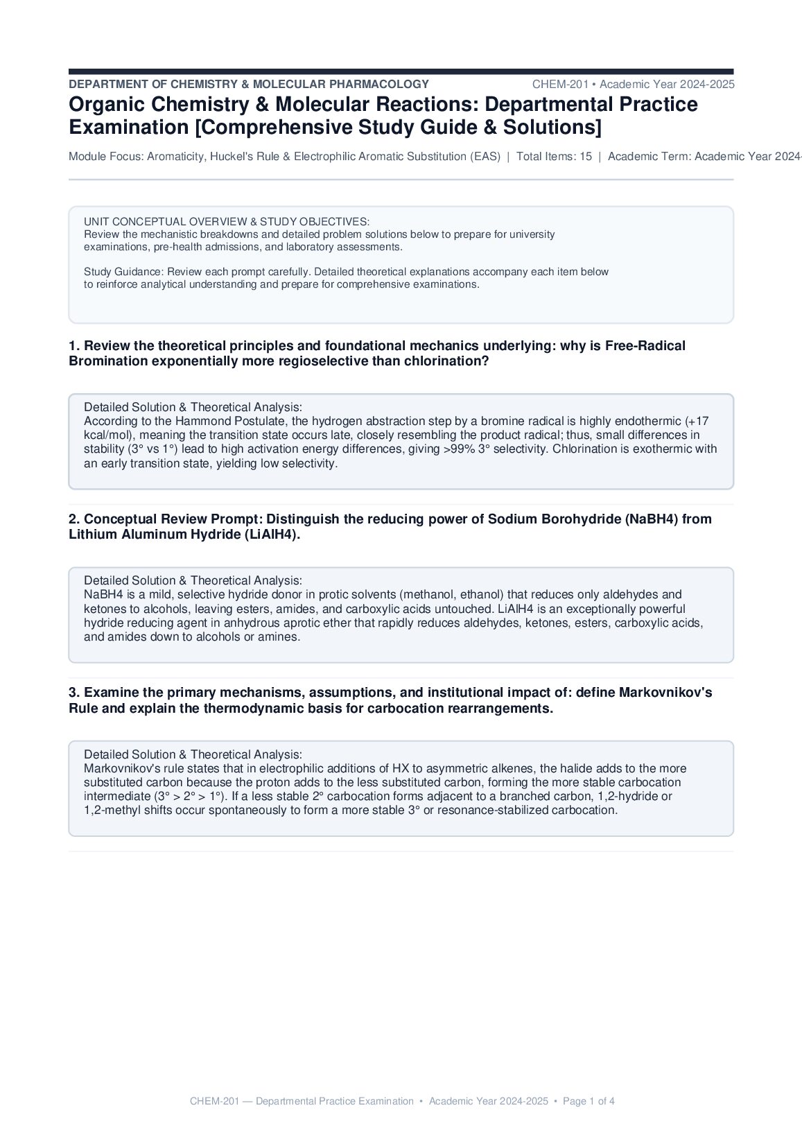 CHEM 201 Organic Chemistry Diagnostic Exam Preparation Notes AY2024 preview image