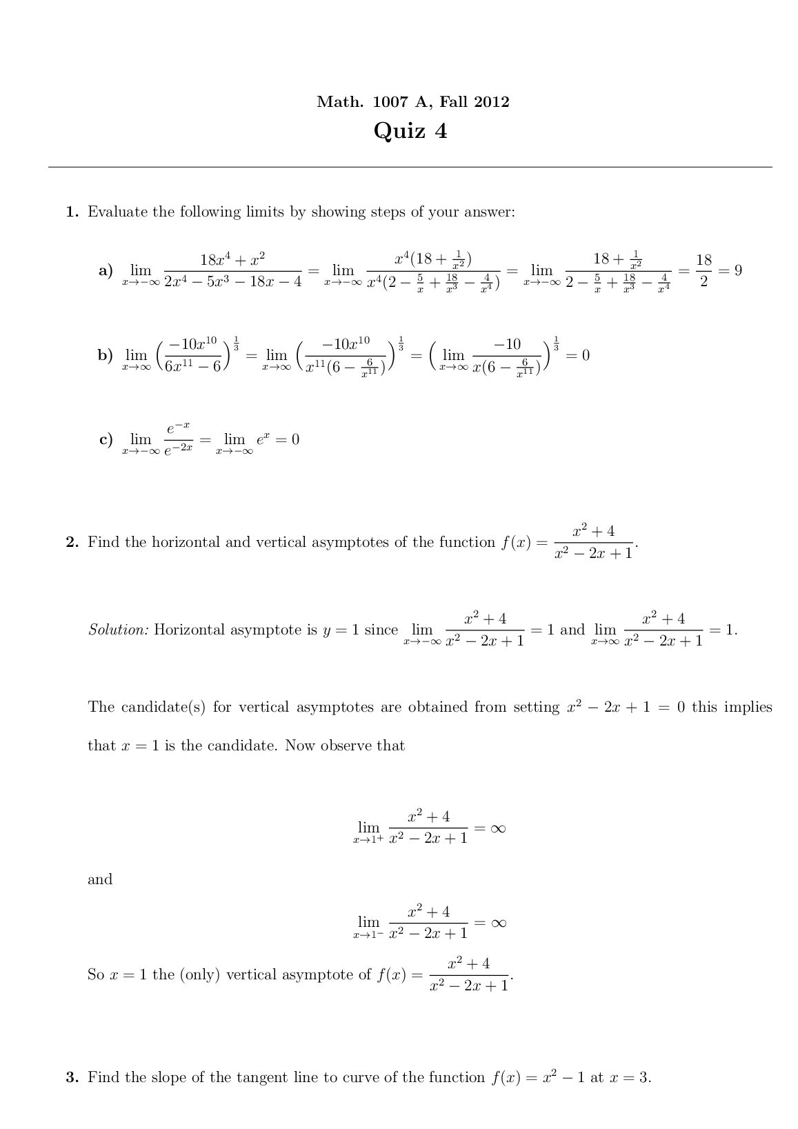 Math. 1007 A, Fall 2012 Quiz 4 preview image