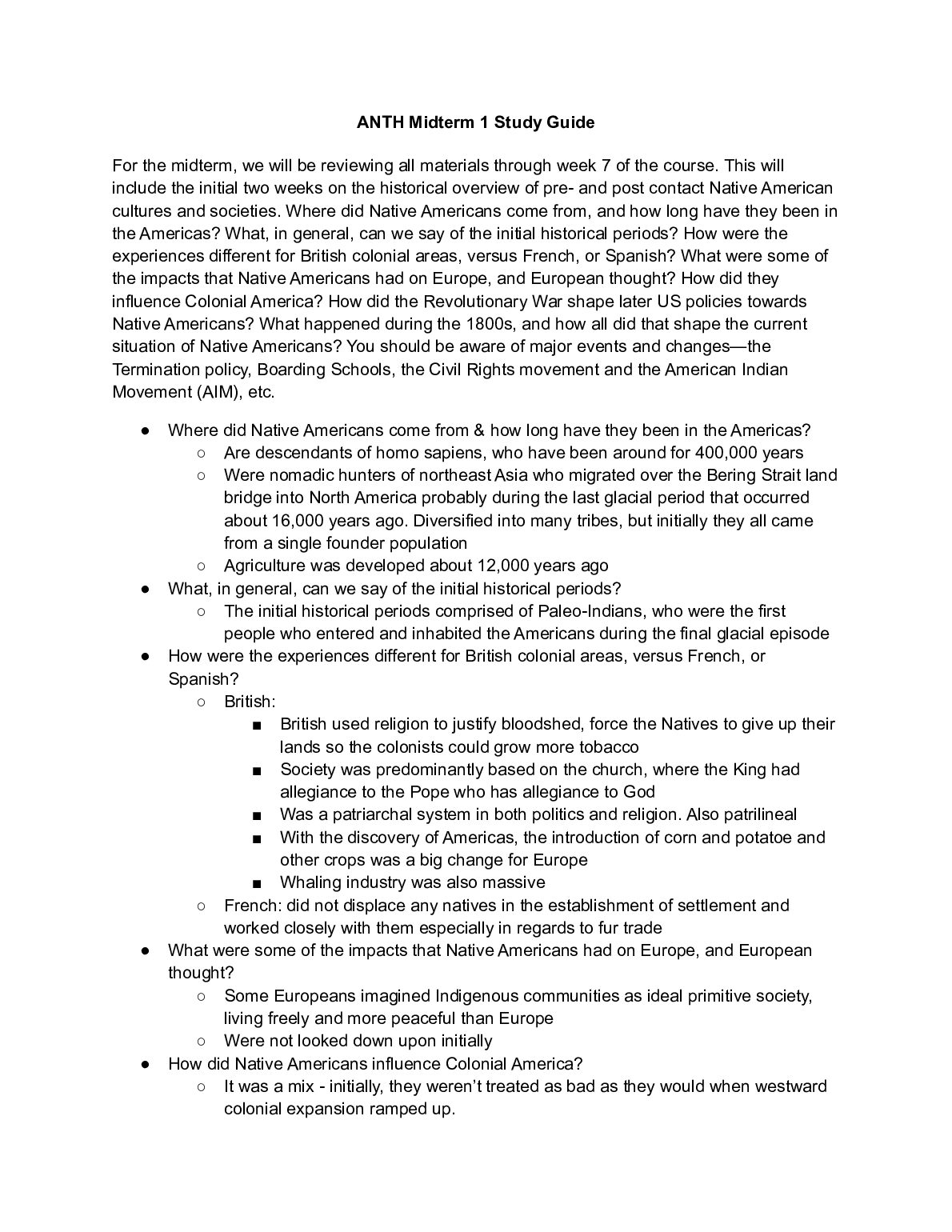 ANTH Midterm 1 Study Guide preview image