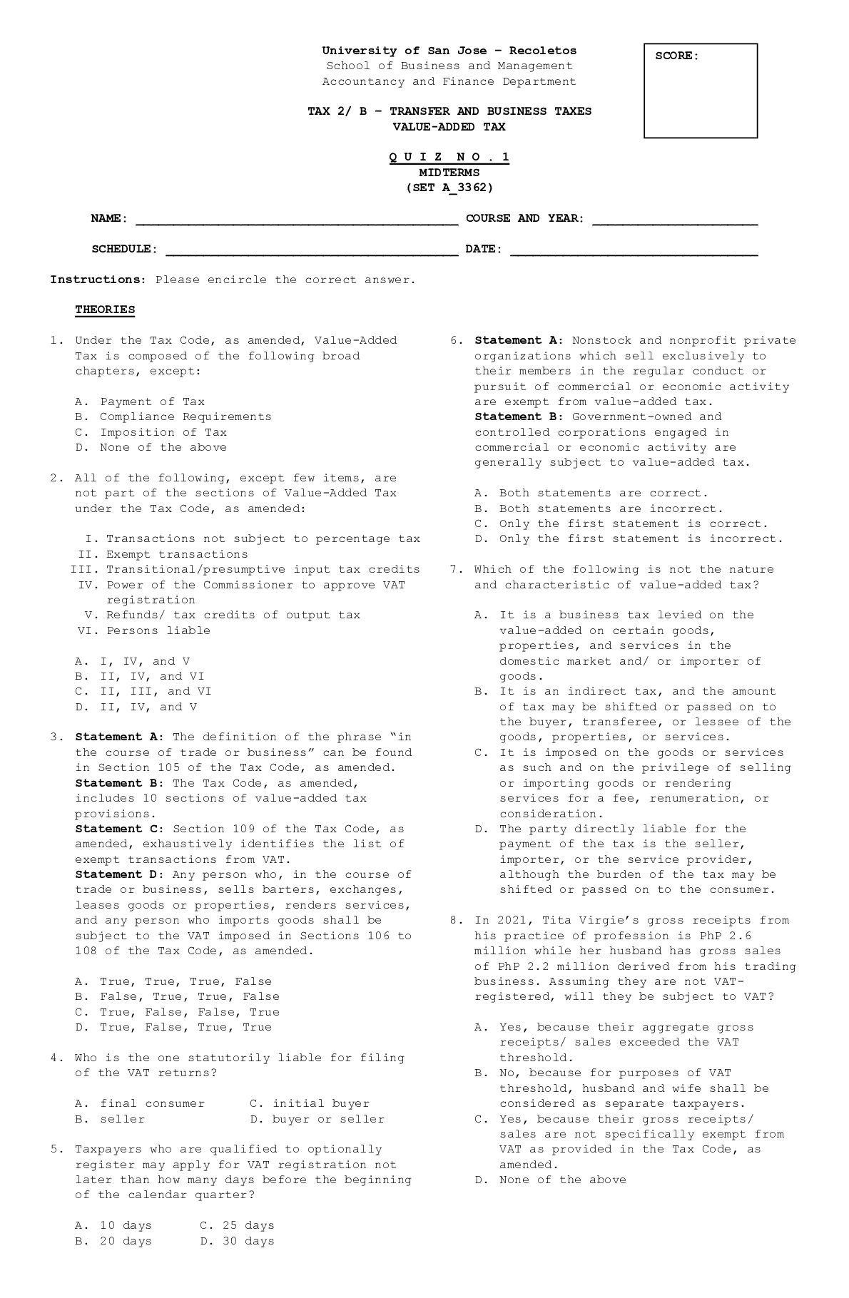 Tax-2-Quiz-on-Value-Added-Tax_3362-SET-A. preview image