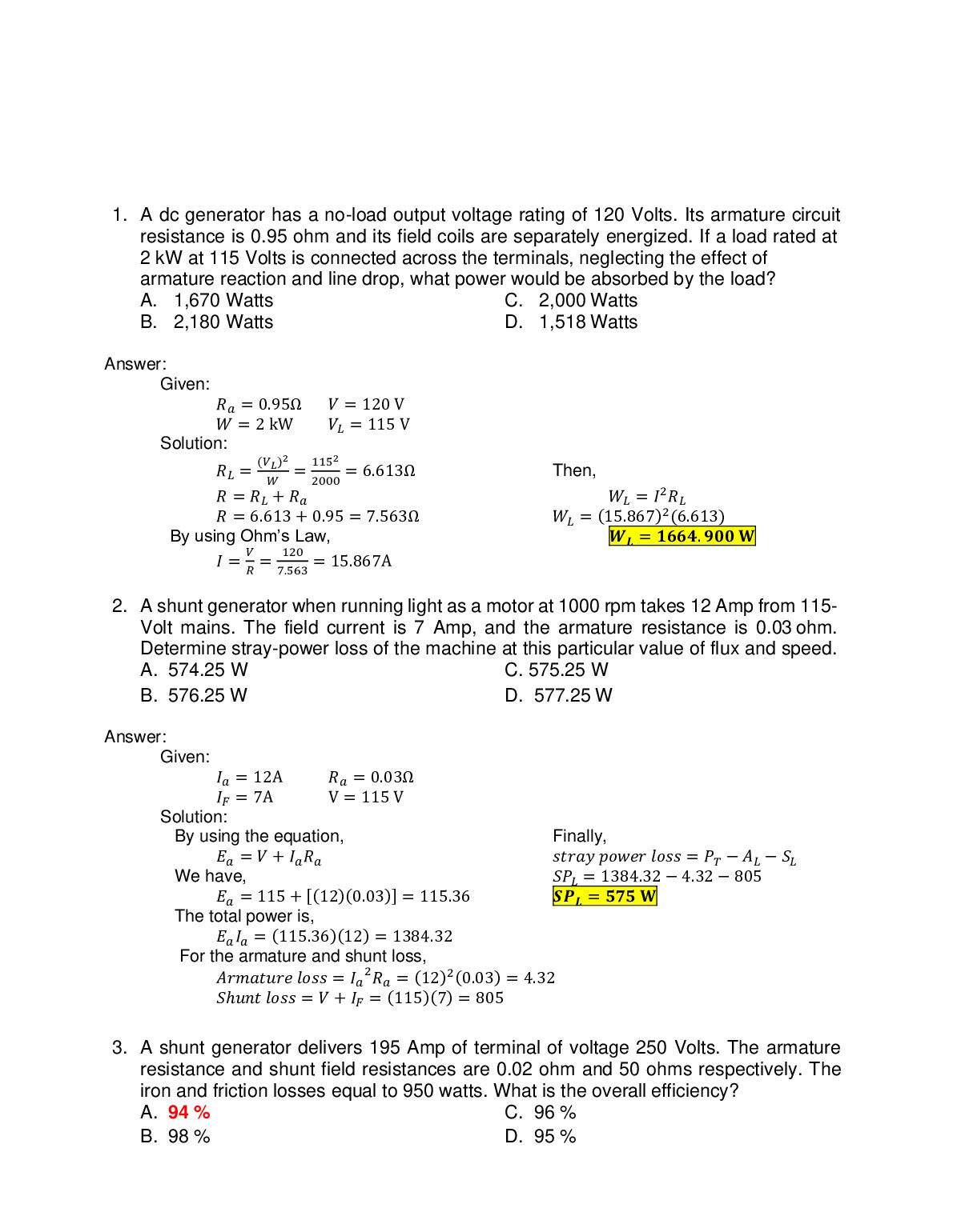 ELECTRICAL 857 Electrical Machines Problem Set 2. preview image