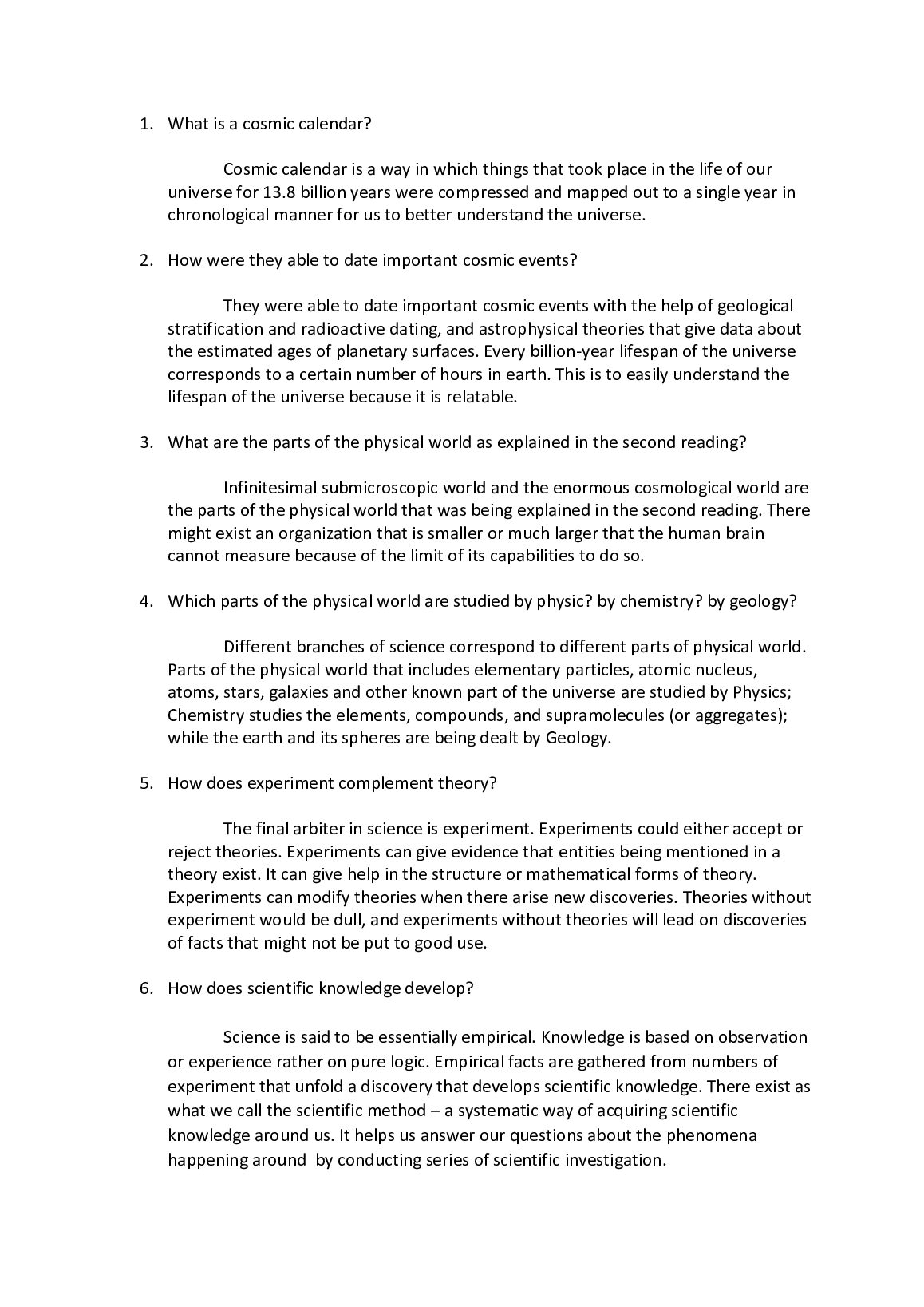 What is a cosmic calendar? | How were they able to date important cosmic events? | What are the parts of the physical wo... preview image