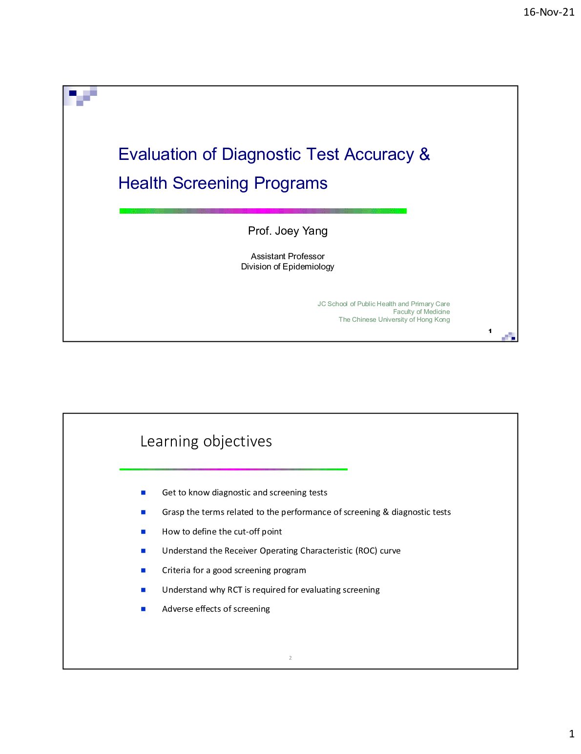 Evaluation of Diagnostic Test Accuracy & Health Screening Programs preview image