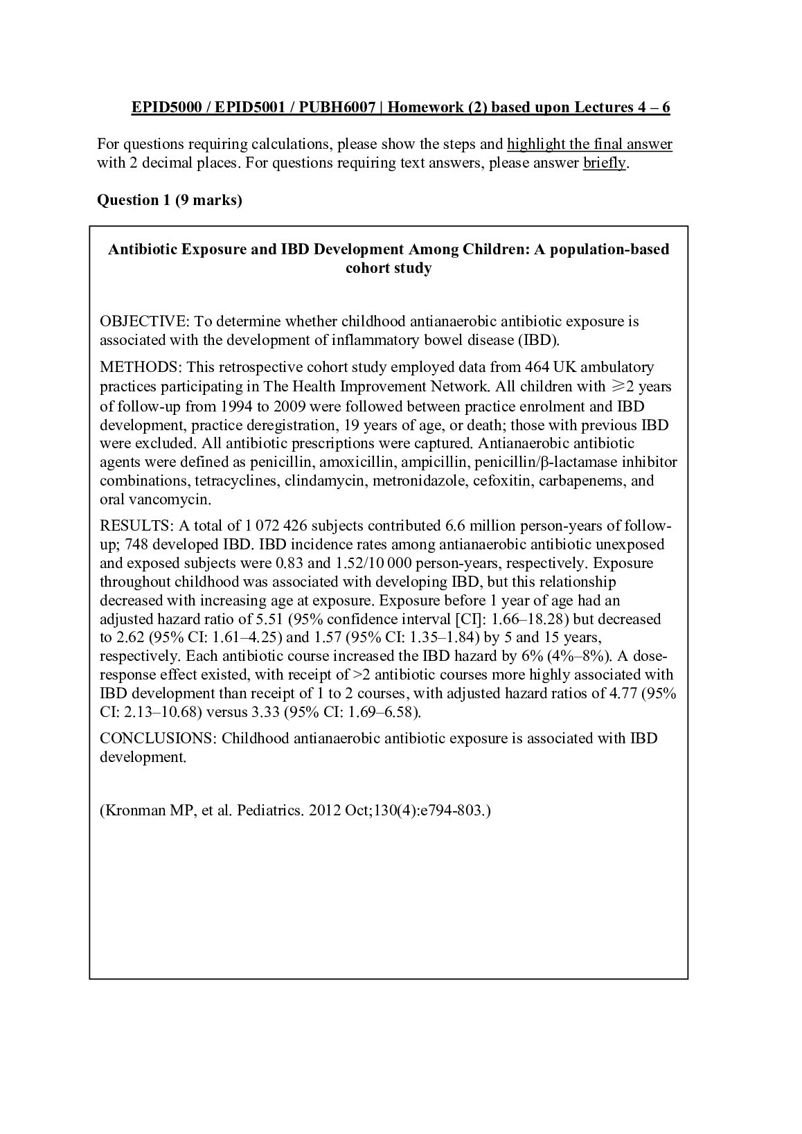 EPID5000 / EPID5001 / PUBH6007 | Homework (2) based upon Lectures 4 – 6 preview image