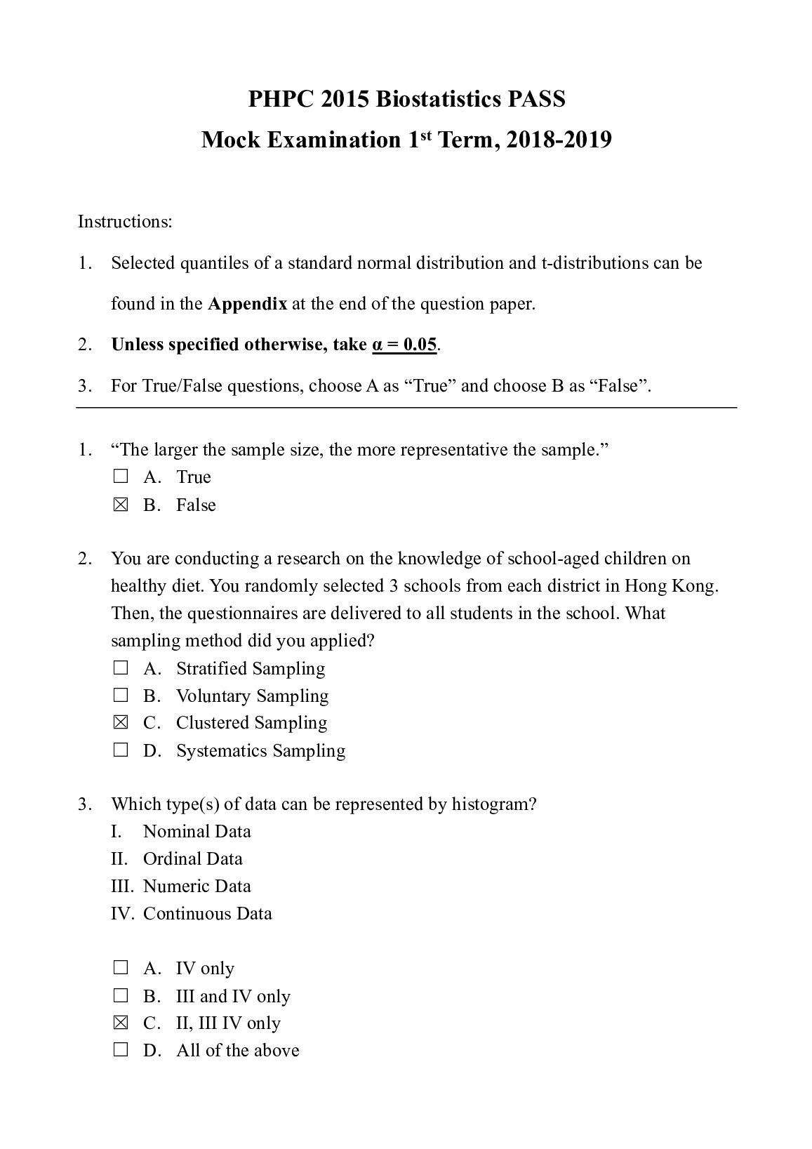 PHPC 2015 Biostatistics PASS Mock Examination 1st Term, 2018-2019 preview image