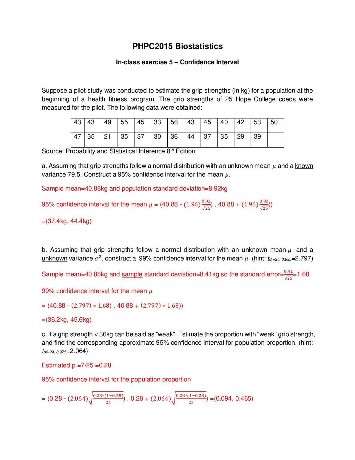 PHPC2015 Biostatistics In-class exercise 5 – Confidence Interv preview image