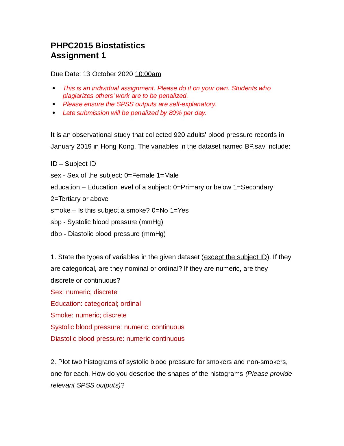 PHPC2015 Biostatistics Assignment 1 preview image