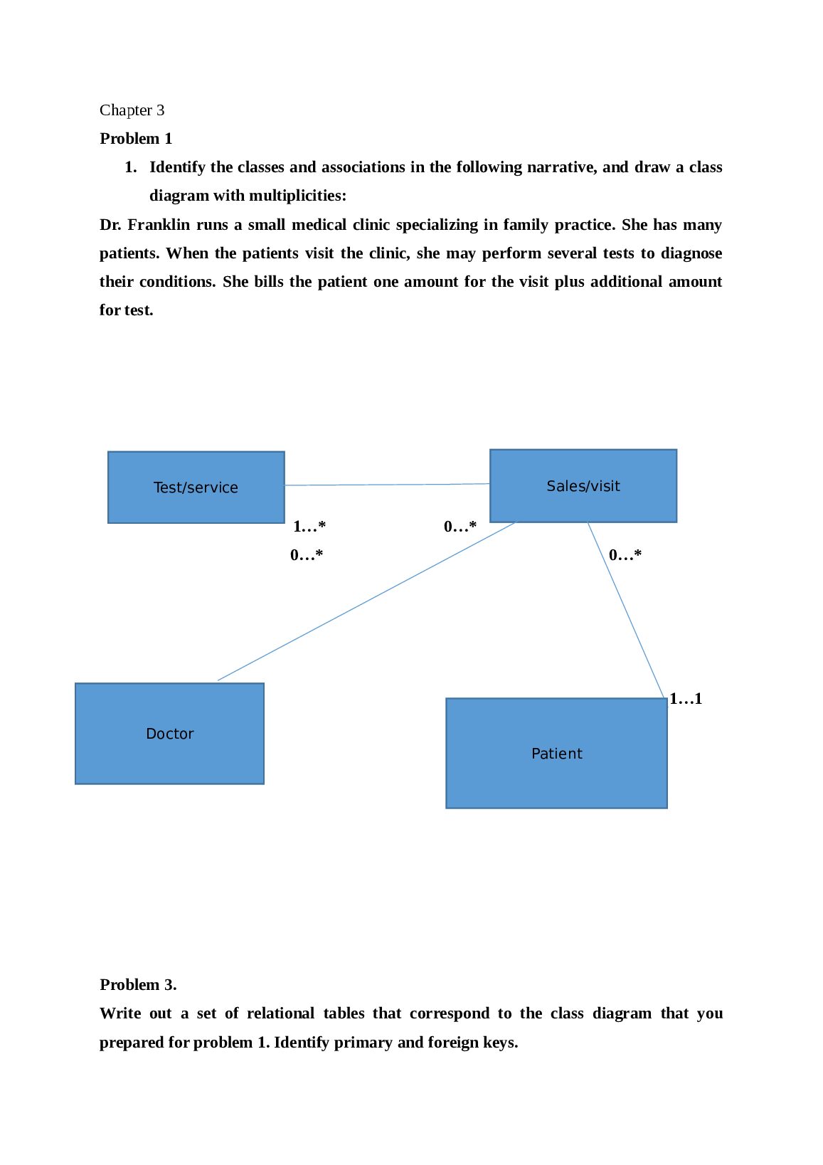 Identify the classes and associations in the following narrative, and draw a class  diagram with multiplicities:  Dr. Fr... preview image