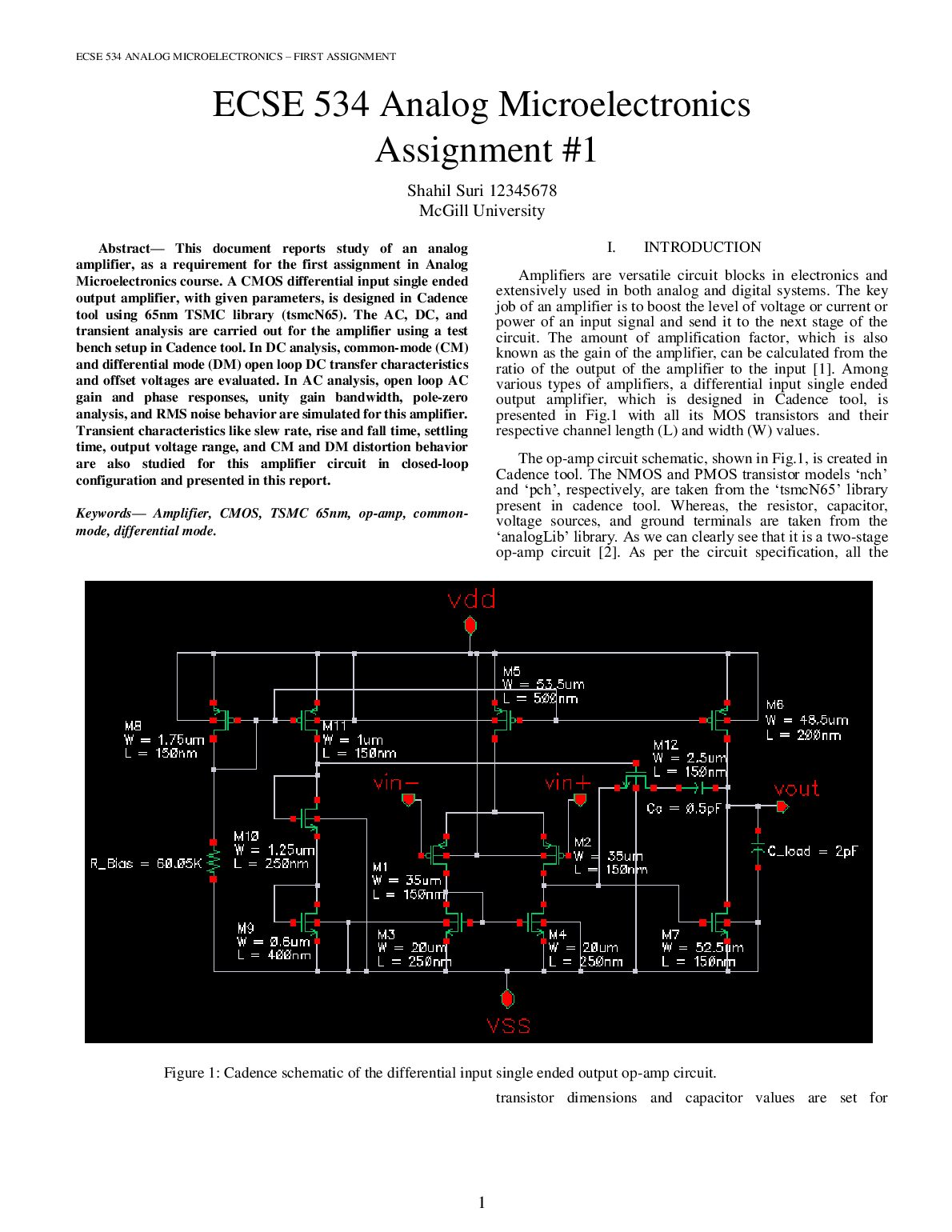 ECSE 534 Analog Microelectronics  Assignment #1 preview image