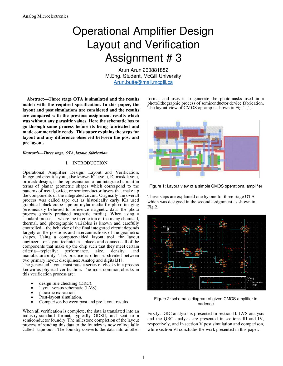 ECSE 534  Operational Amplifier Design  Layout and Verification  Assignment # 3 preview image