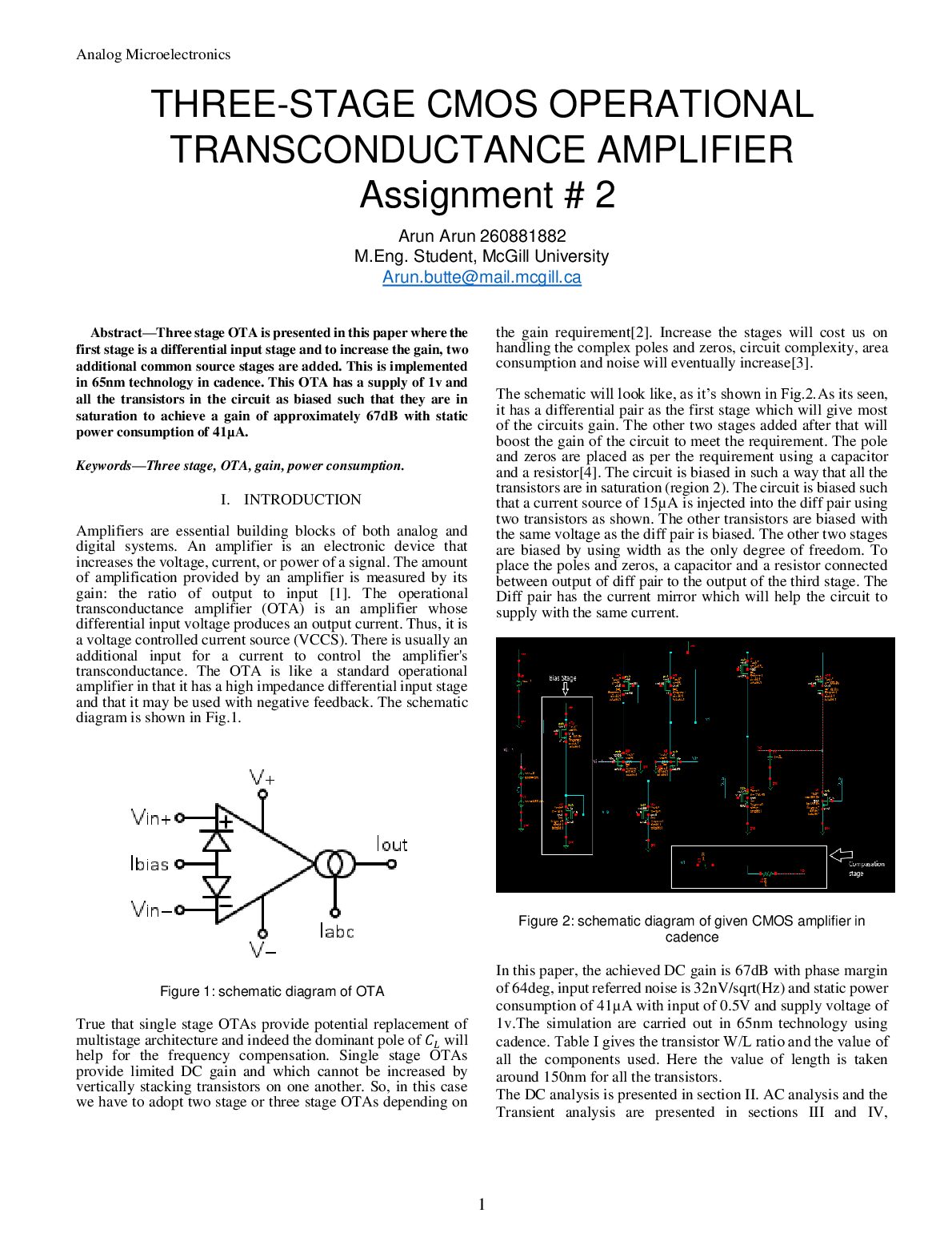 ECSE 534  THREE-STAGE CMOS OPERATIONAL TRANSCONDUCTANCE AMPLIFIER  Assignment # 2 preview image