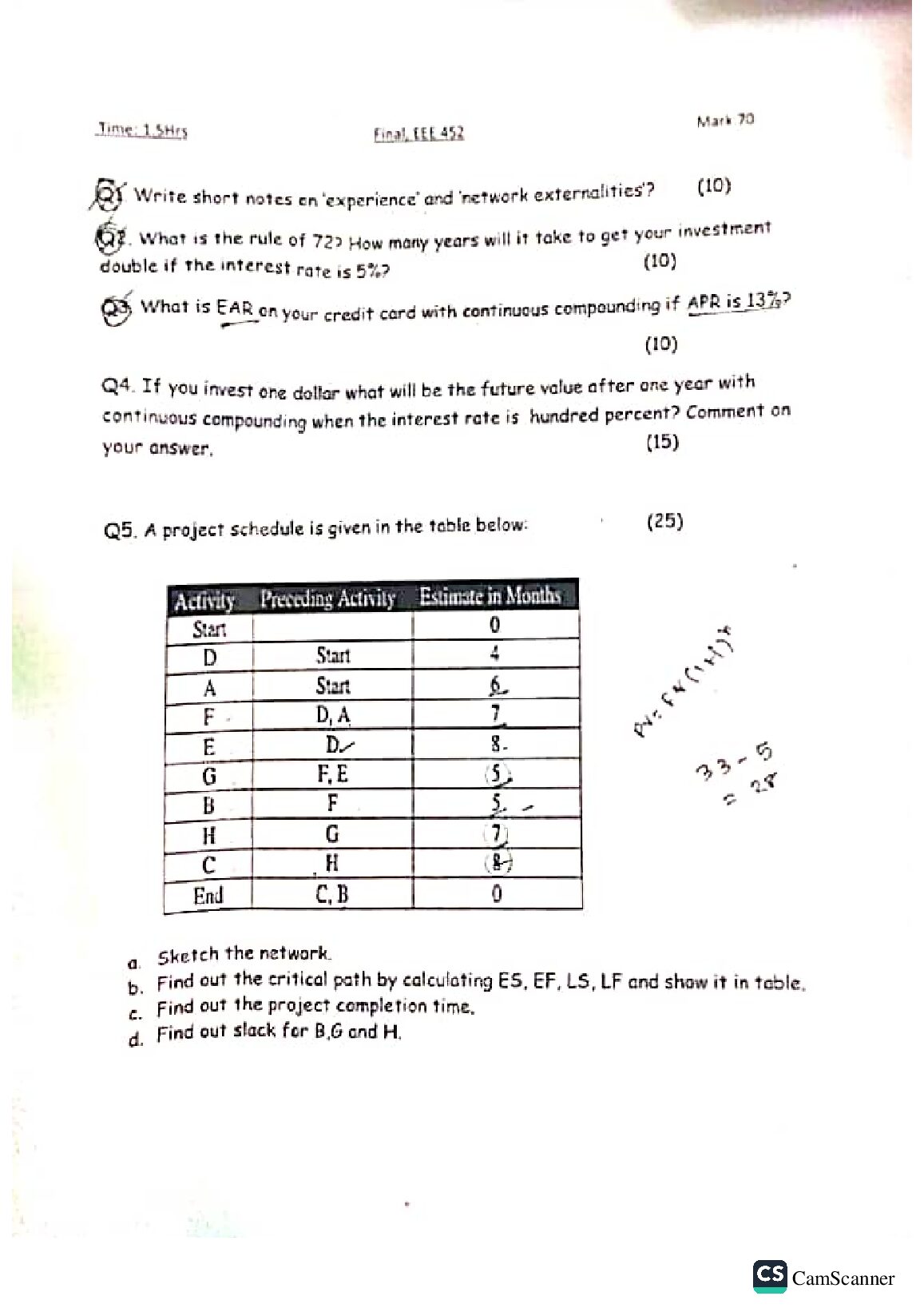 EEE 452 Engineering Economics and Management Final Question preview image