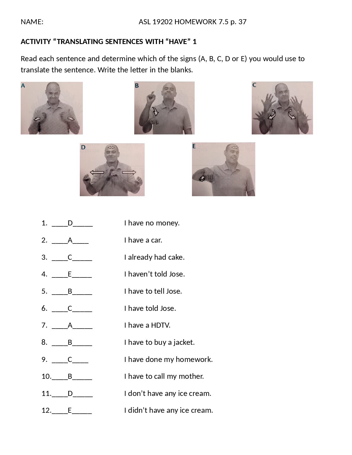 Translating Sentences with Have 1 Homework 7.5 p 35 - 37 preview image
