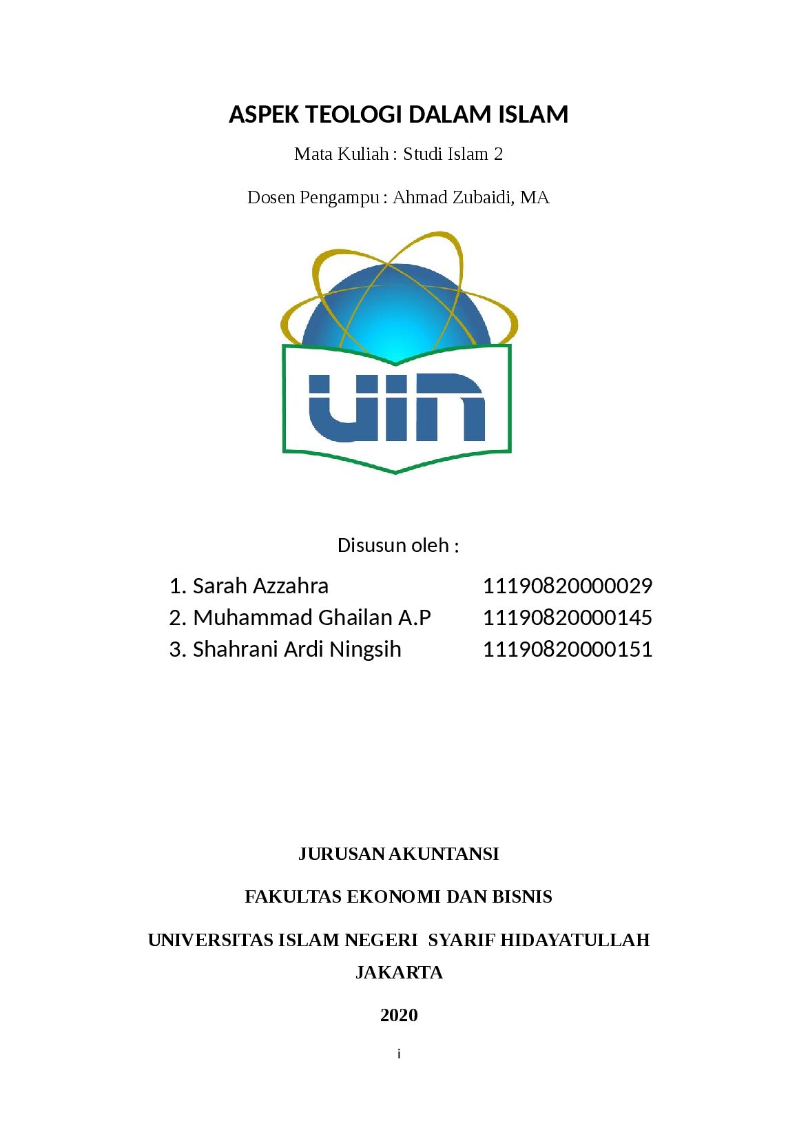JURUSAN AKUNTANSI FAKULTAS EKONOMI DAN BISNIS UNIVERSITAS ISLAM NEGERI SYARIF HIDAYATULLAH JAKARTA 2020 preview image
