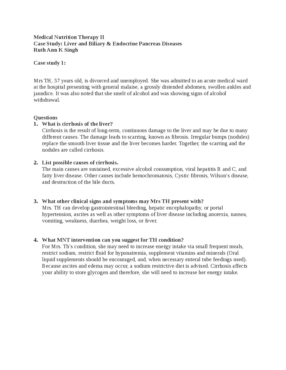 Medical Nutrition Therapy II Case Study: Liver and Biliary & Endocrine Pancreas Diseases Ruth Ann K Singh preview image