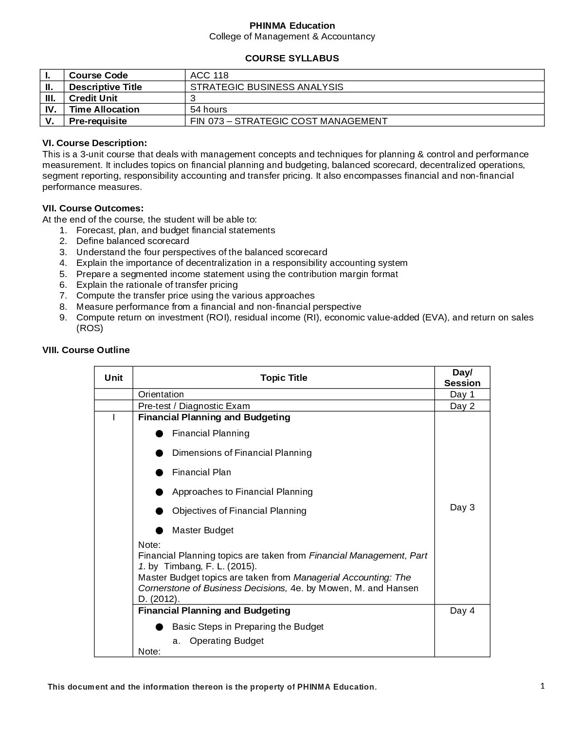 PHINMA Education College of Management & Accountancy COURSE SYLLABUS preview image