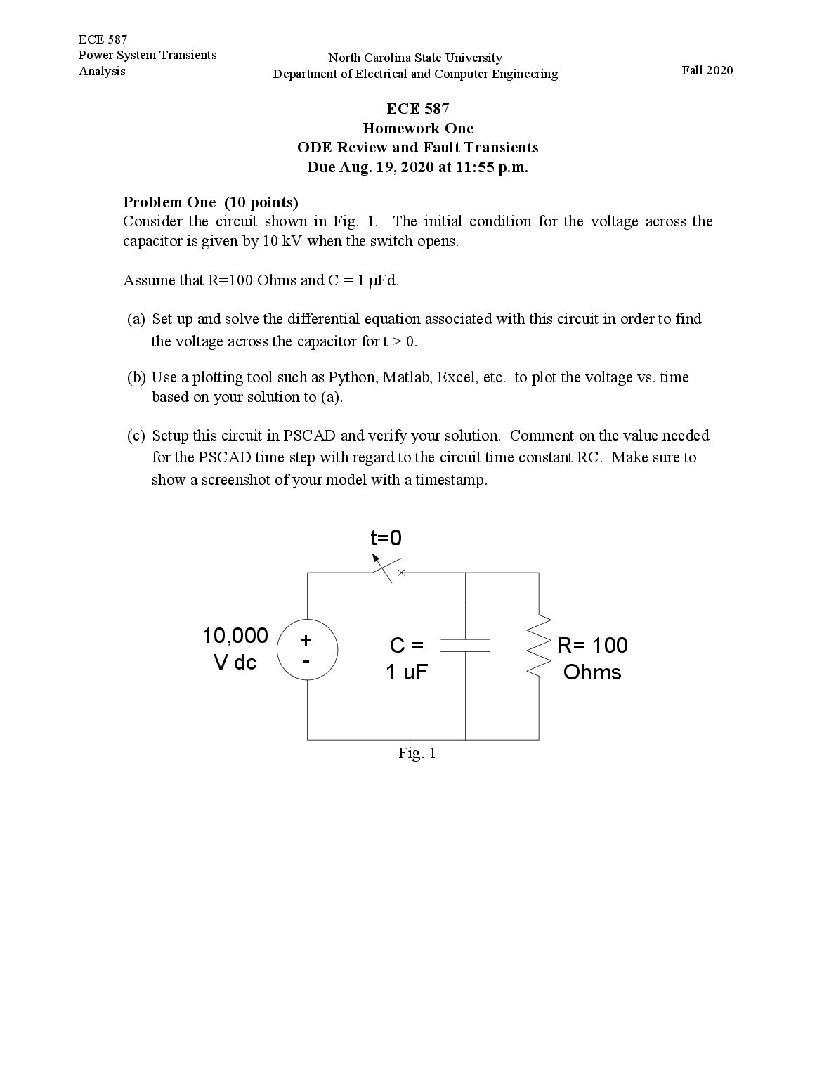 ECE 587 Homework One ODE Review and Fault Transients 2020 preview image