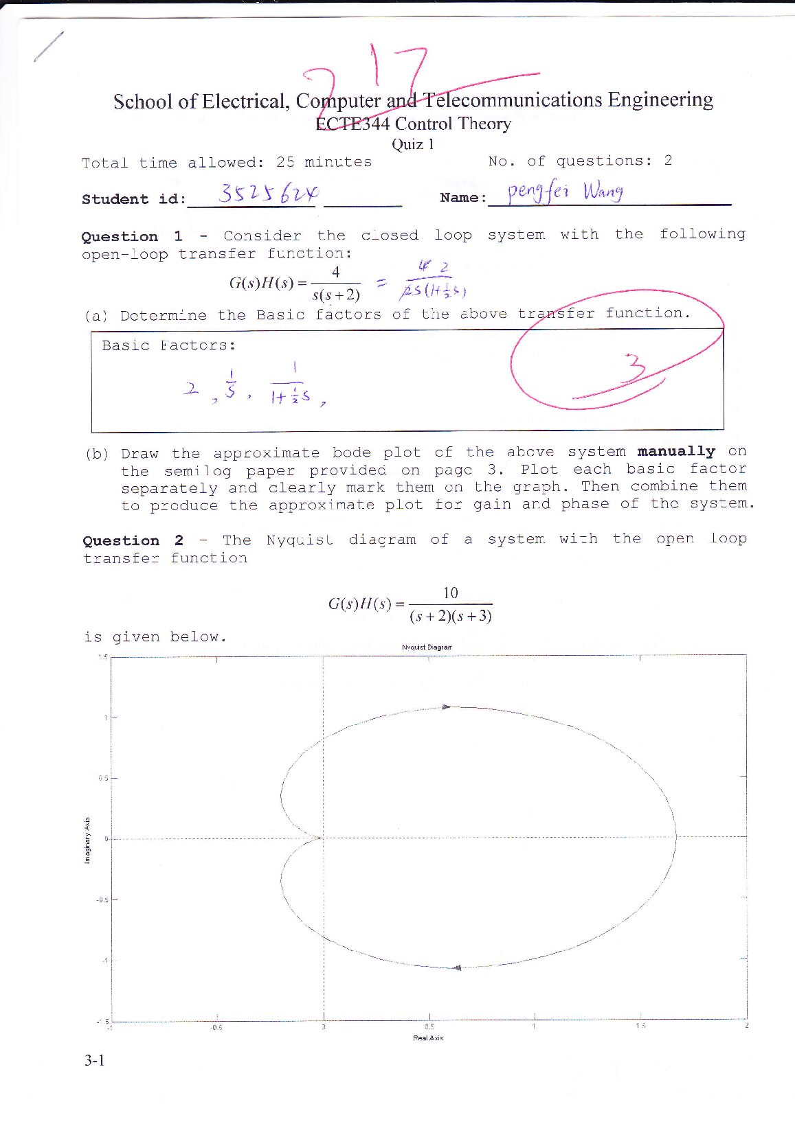ECTE 344 Control Theory  Quiz1 preview image