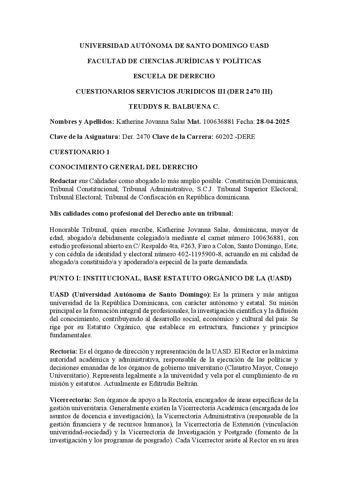 CUESTIONARIOS SERVICIOS JURIDICOS III (DER 2470 III)  TEUDDYS R. BALBUENA C preview image