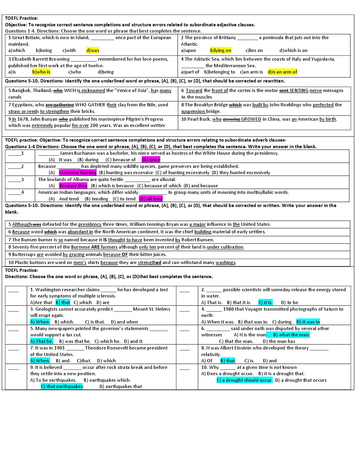 Test to Review Adj-Adv-N Clauses. preview image