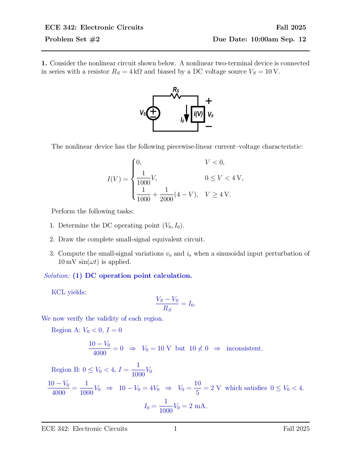 ECE 342: Electronic Circuits Fall 2025 Problem Set #2 preview image