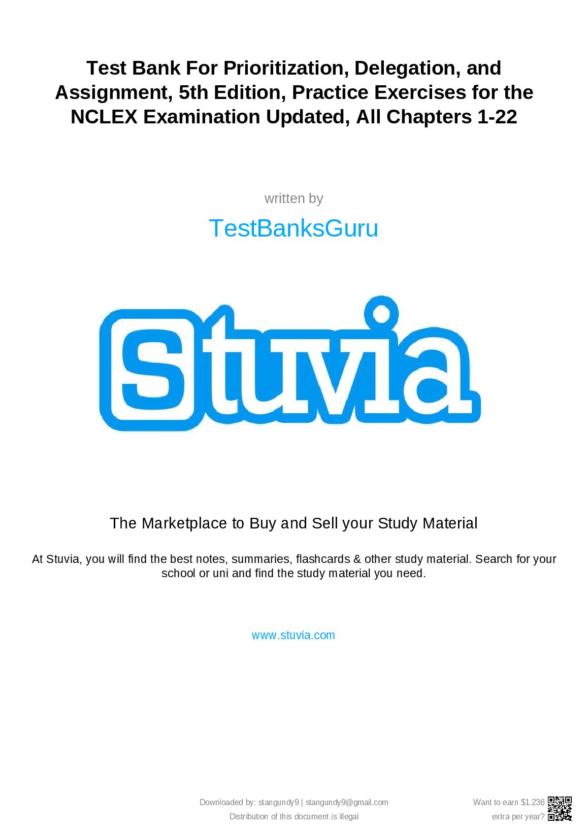 Test Bank For Prioritization, Delegation, and Assignment, 5th Edition, Practice Exercises for the NCLEX Examination Upda... preview image