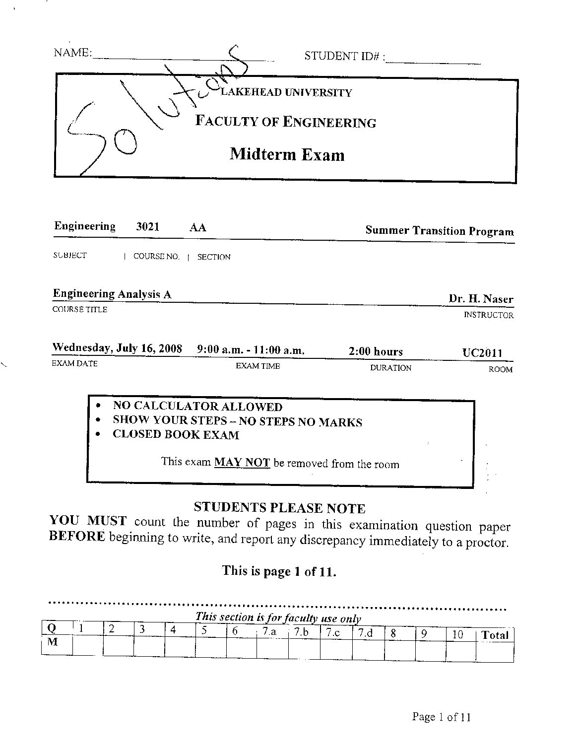 ENGI 3021 MidTerm 2008 Solutions. preview image