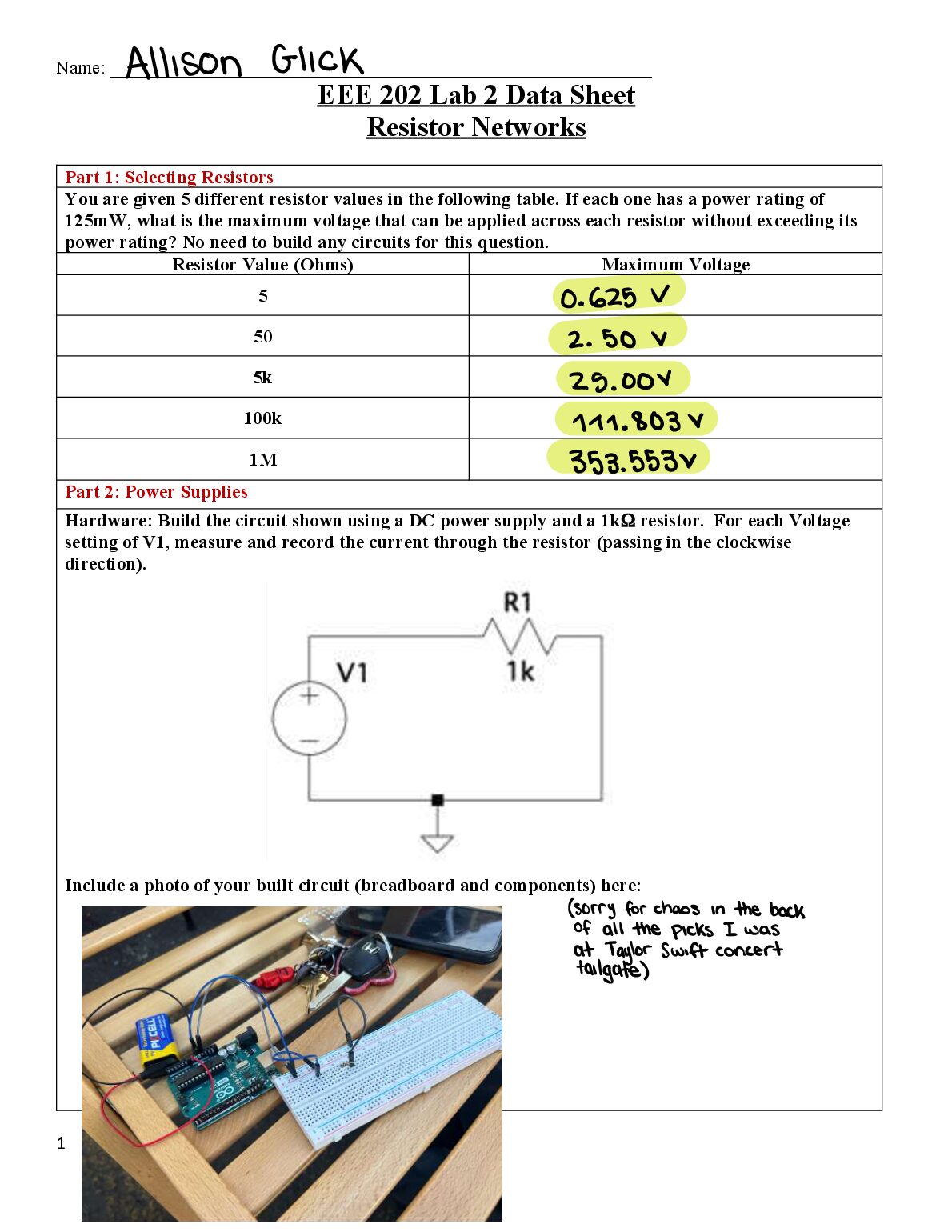EEE 202 Lab 2 Data Sheet preview image