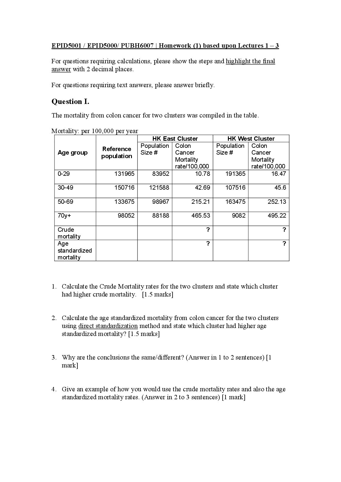 EPID5001 / EPID5000/ PUBH6007 | Homework (1) based upon Lectures 1 – 3 preview image