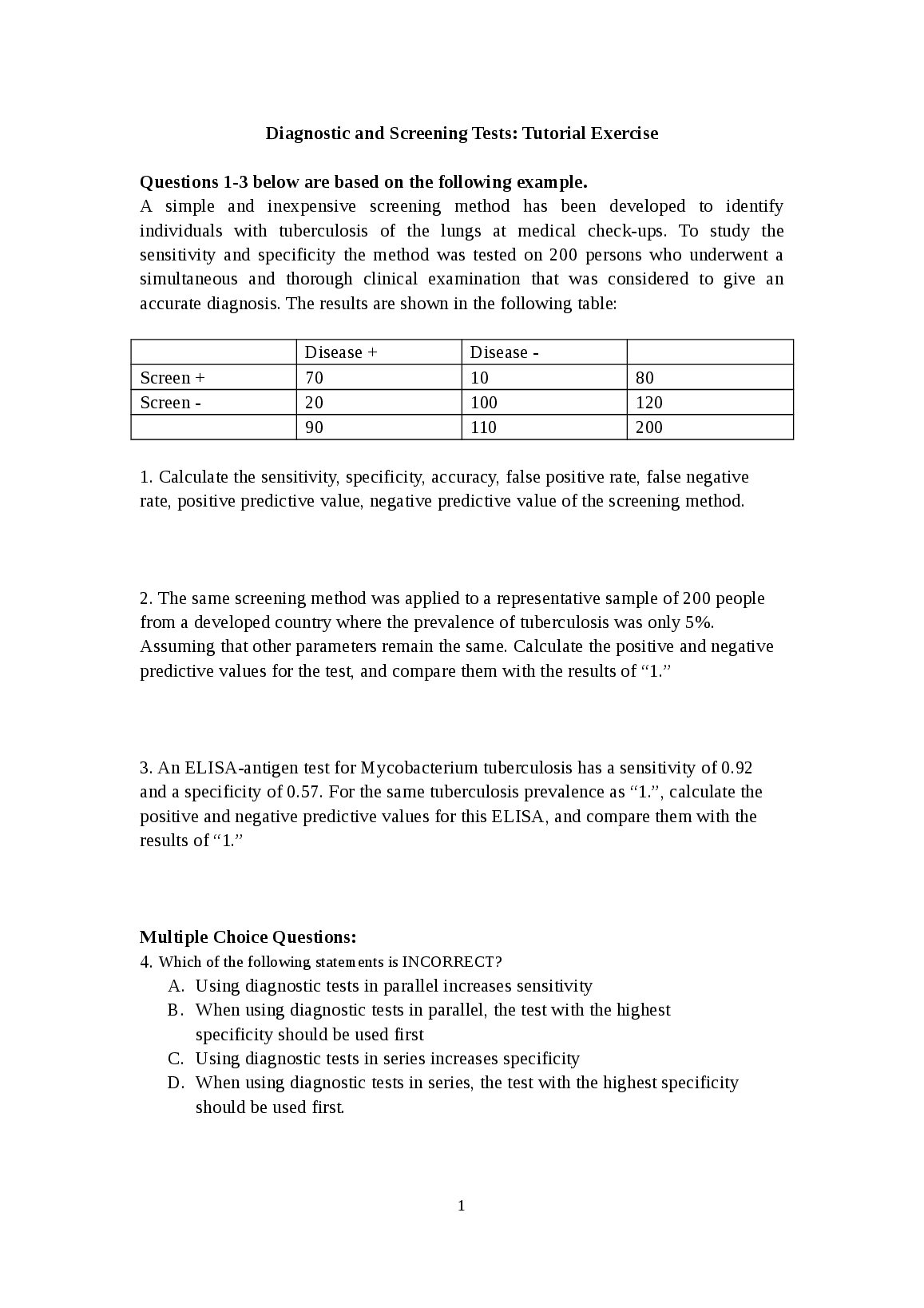 Diagnostic and Screening Tests: Tutorial Exercise preview image