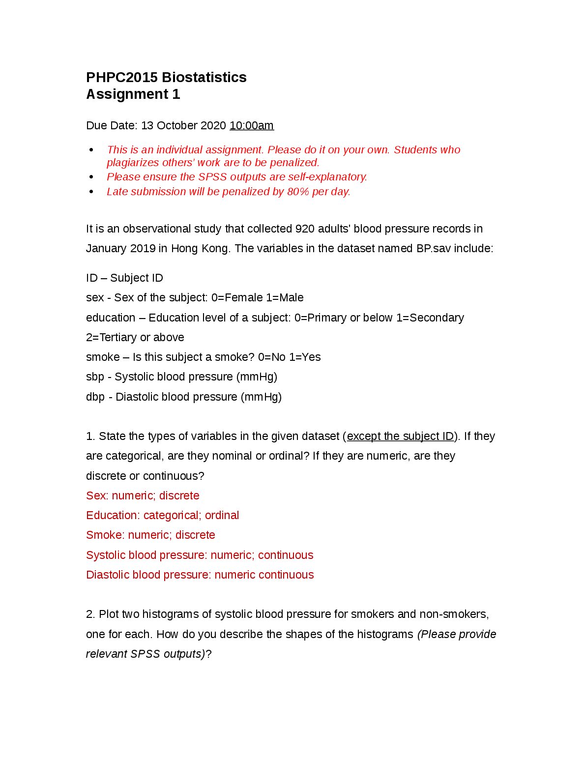 PHPC2015 Biostatistics Assignment 1 preview image