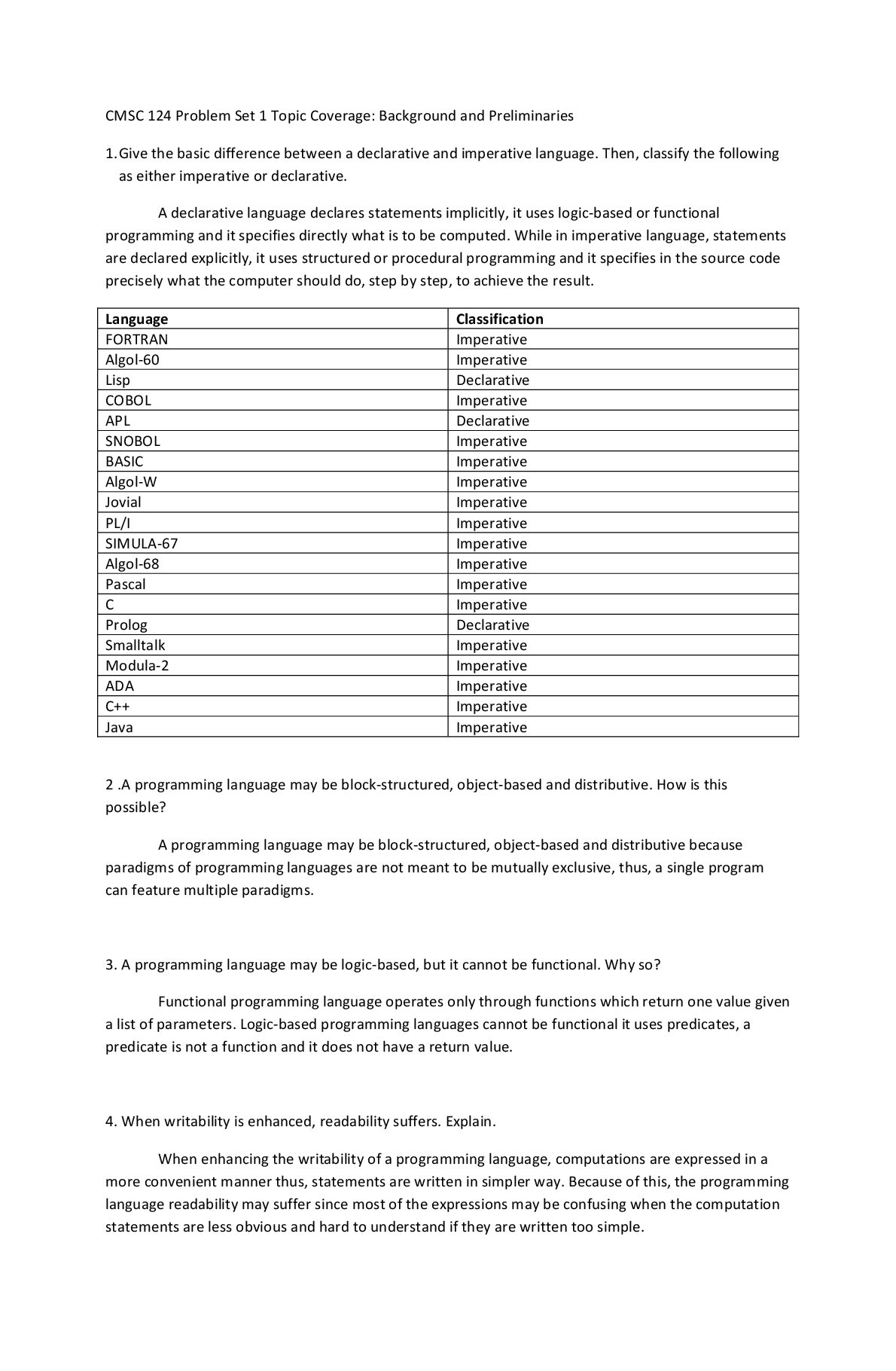CMSC 124 Problem Set 1 Topic Coverage: Background and Preliminaries preview image