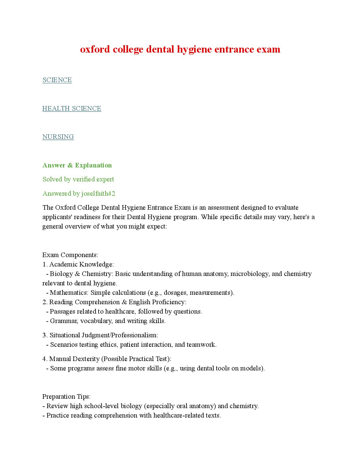 Oxford college dental hygiene entrance exam preview image