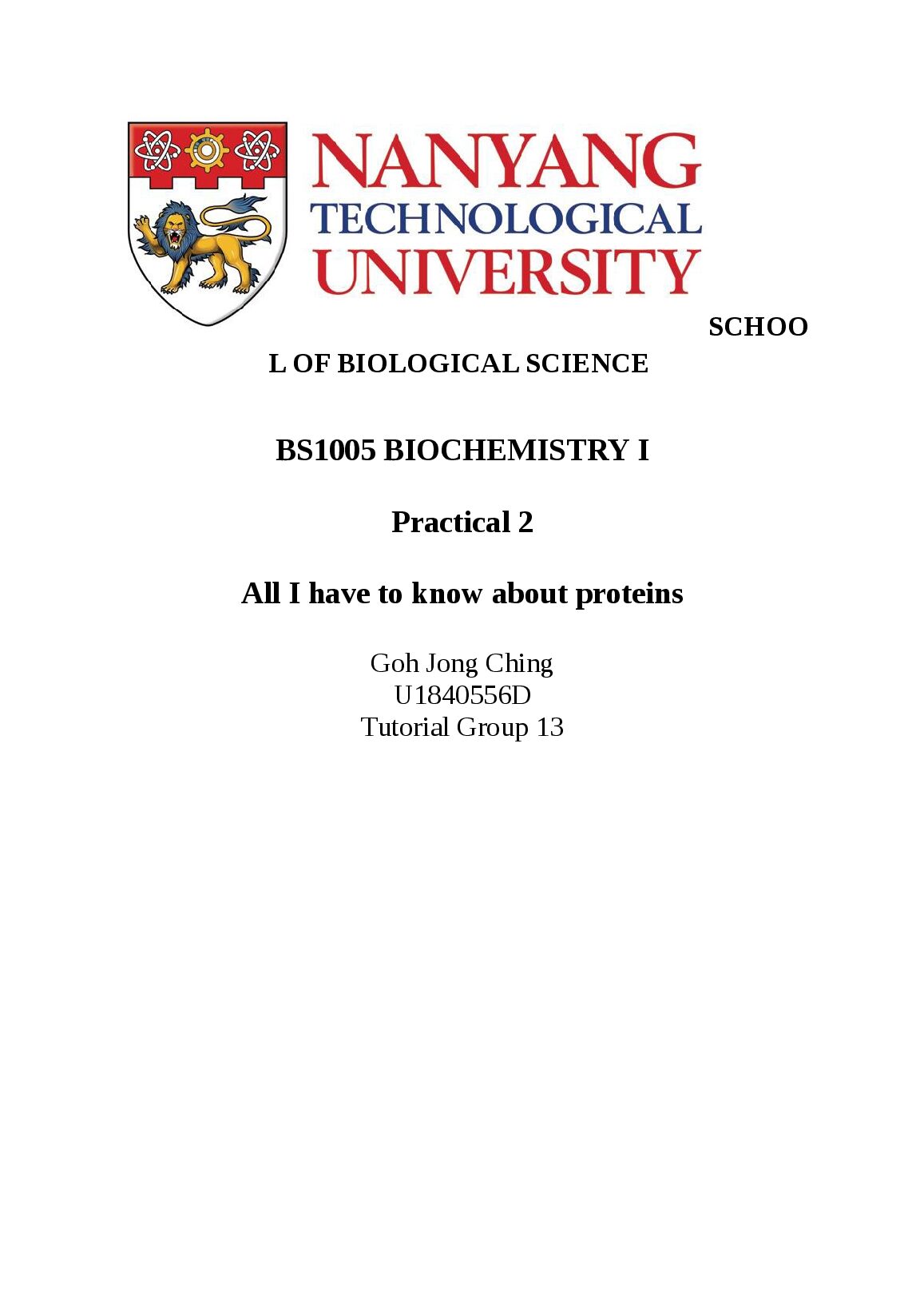 BS 1005 Protein Lab report draft. preview image