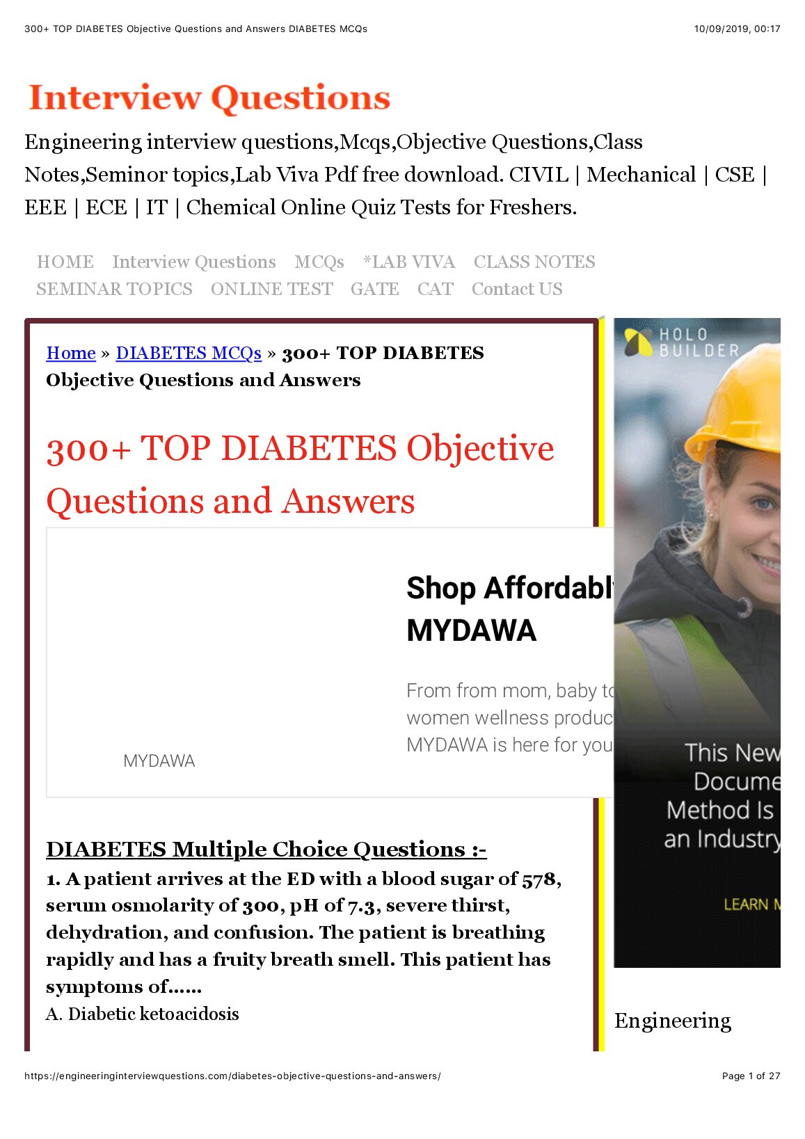 300+ TOP DIABETES  Objective Questions and Answers preview image