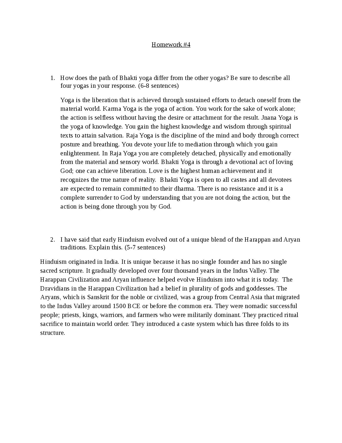 Relg 101 Hinduism Homework #4 preview image