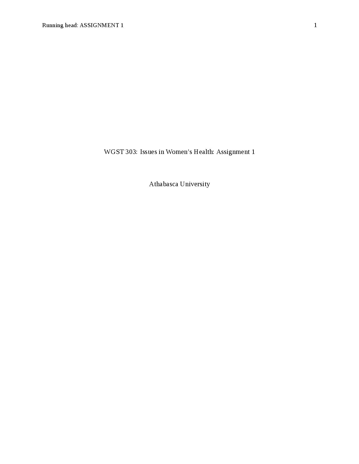 WGST 303: Issues in Women’s Health: Assignment 1 preview image