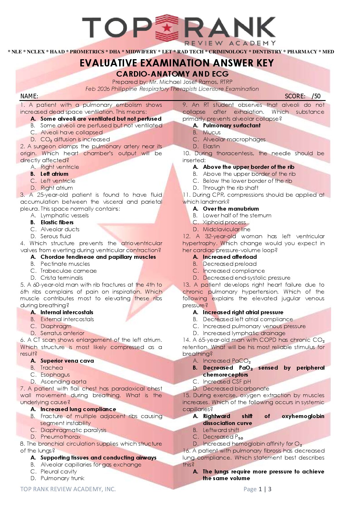 RESPI_EVALUATIVE EXAM ANSWER KEY_CARDIO-ANATOMY AND ECG_SC preview image