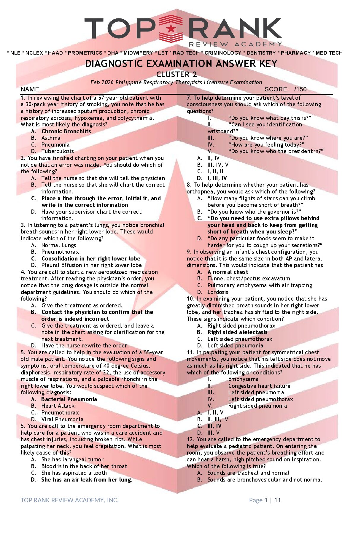 RESPI_DIAG EXAM ANSWER KEY_CLUSTER 2_SC. preview image