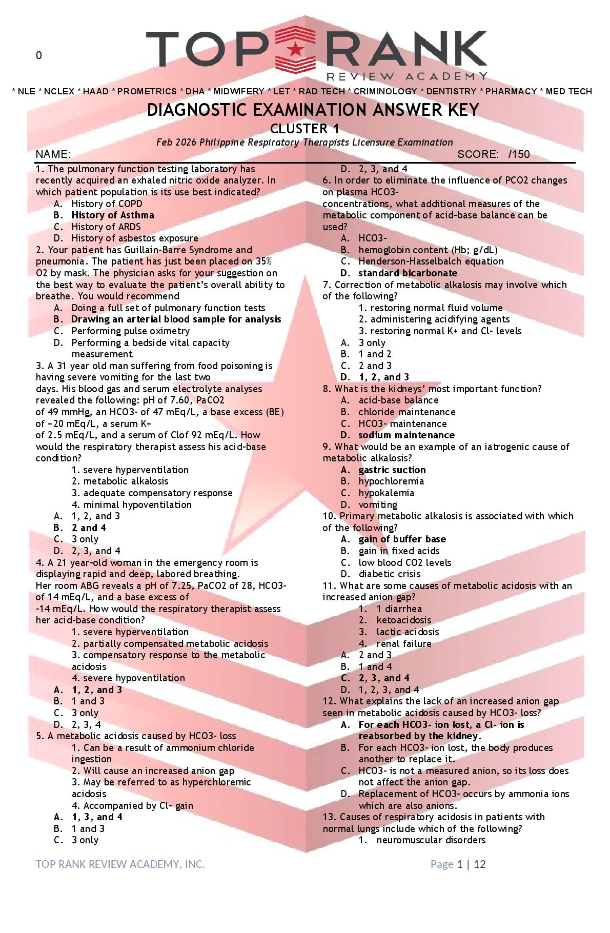 RESPI_DIAG EXAM ANSWER KEY_CLUSTER 1_SC. preview image