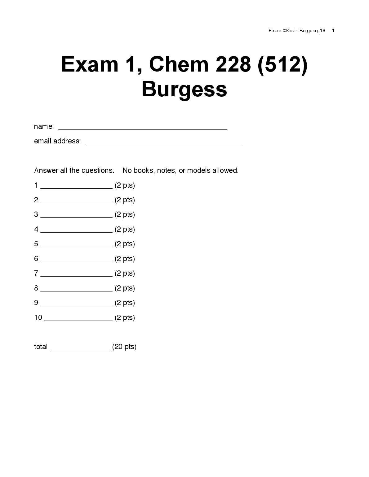 Exam 1, Chem 228 (512) Burgess preview image
