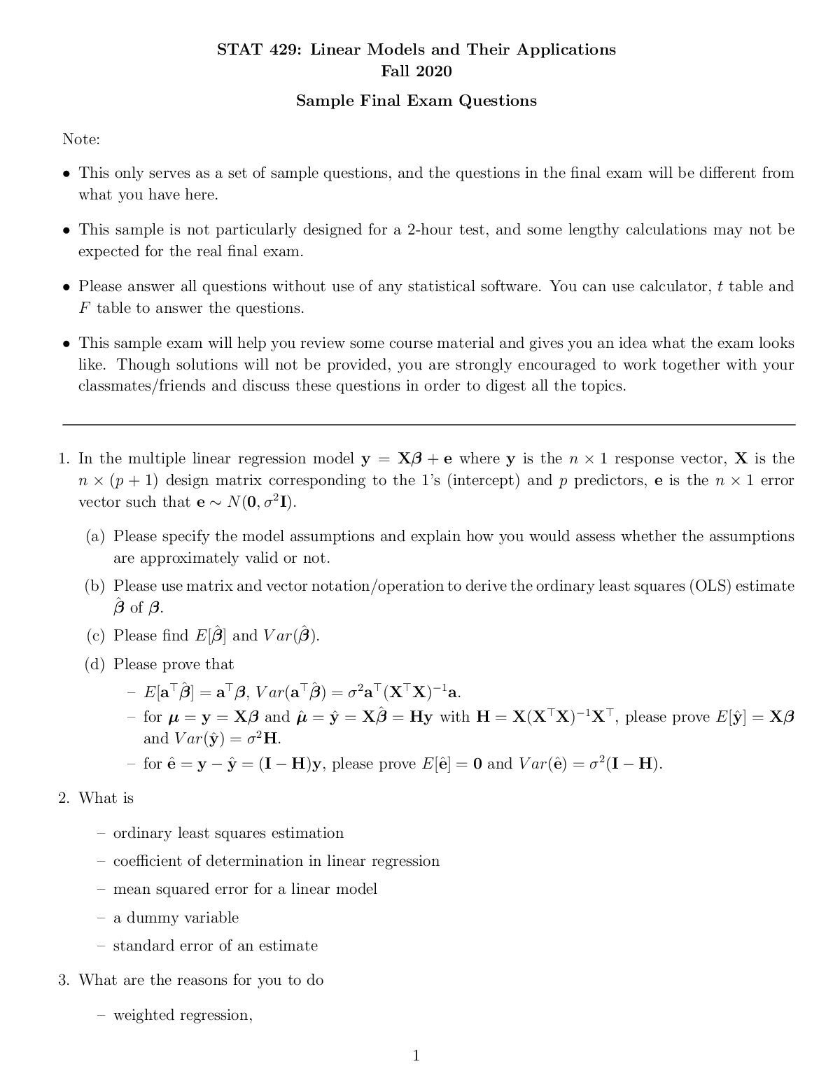 STAT 429: Linear Models and Their Applications Fall 2020 preview image