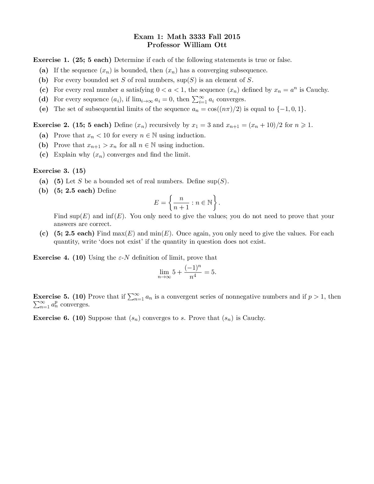 MATH 3333  Exam 1 preview image