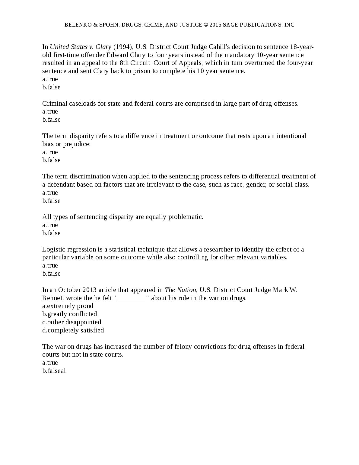 BELENKO & SPOHN, DRUGS, CRIME, AND JUSTICE Online questions. preview image
