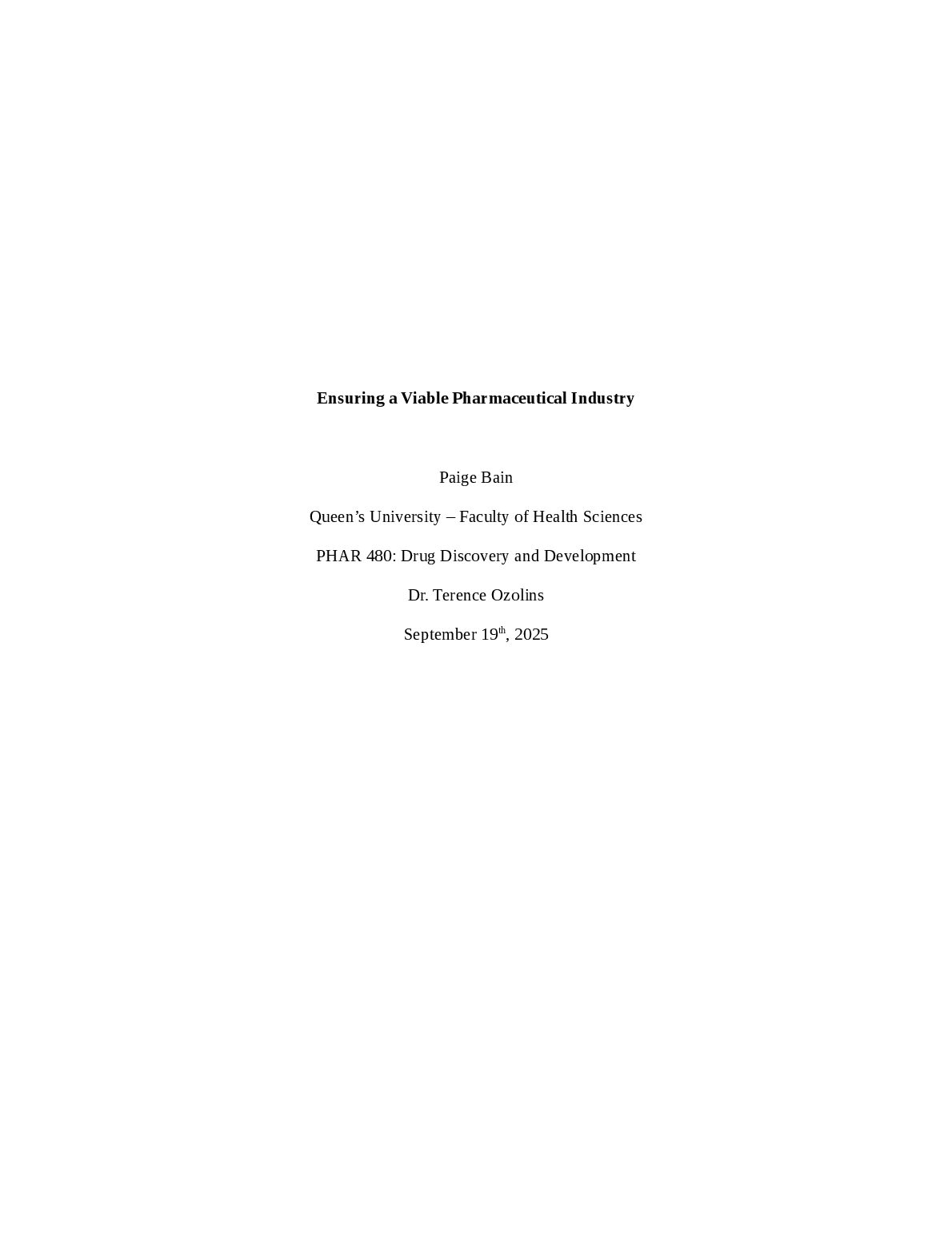 PHAR 480  Ensuring a Viable Pharmaceutical Industry preview image