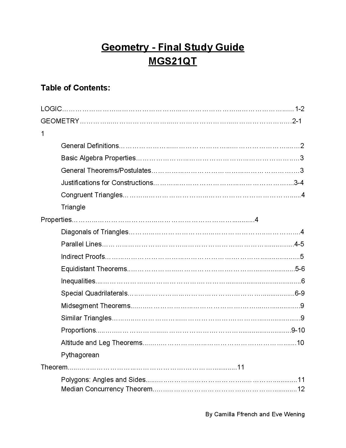 MGS 21QT Geometry - Final Study Guide preview image