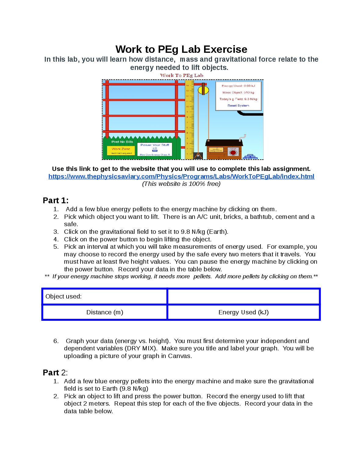 PHYS 211G Work to PEg Lab Exercise preview image